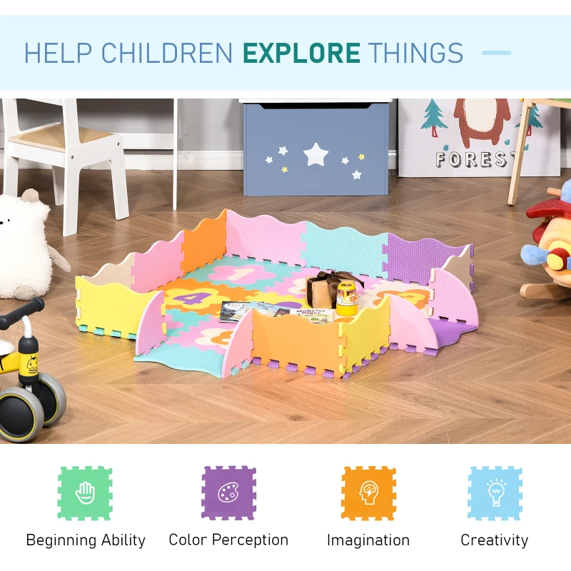 HOMCOM covor tip puzzle, 2 in 1, cu 25 piese, acopera 120 cm