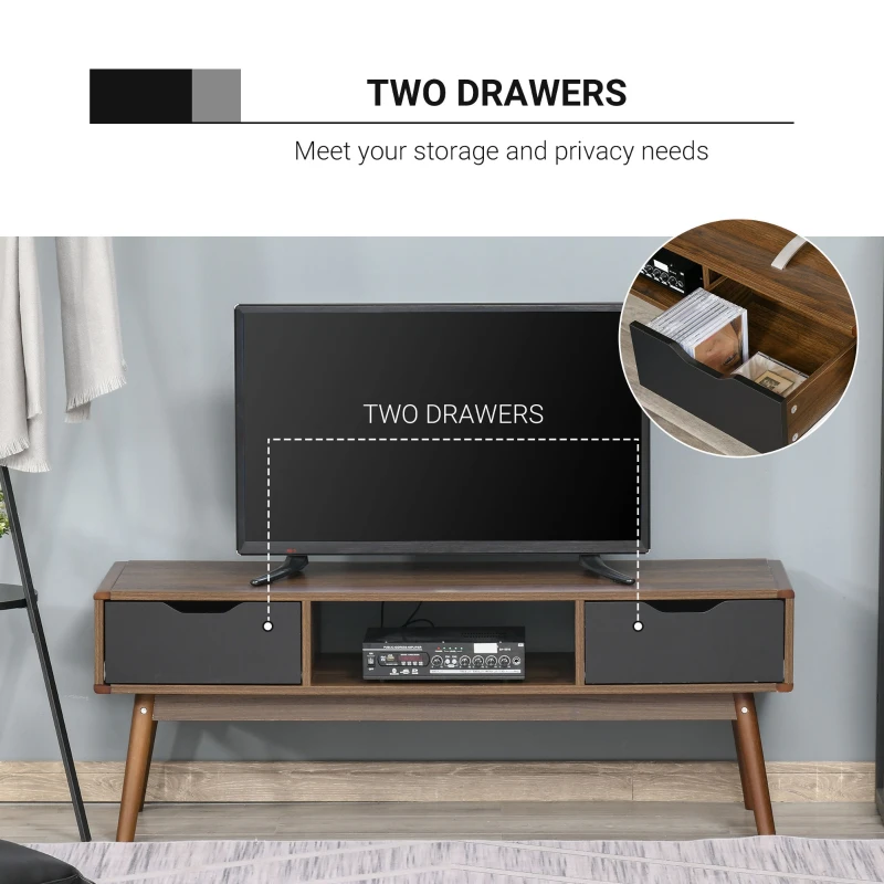 HOMCOM Mobilier TV Modern cu 2 Sertare pentru TV de până la 50" din lemn de teak si negru