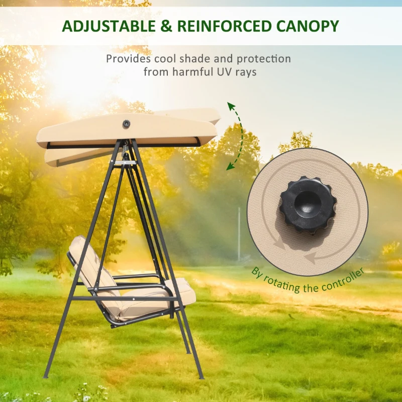 Outsunny Balansoar de Gradina cu 2 locuri, Acoperis reglabil si Structura din otel, 138 x 106 x 174cm