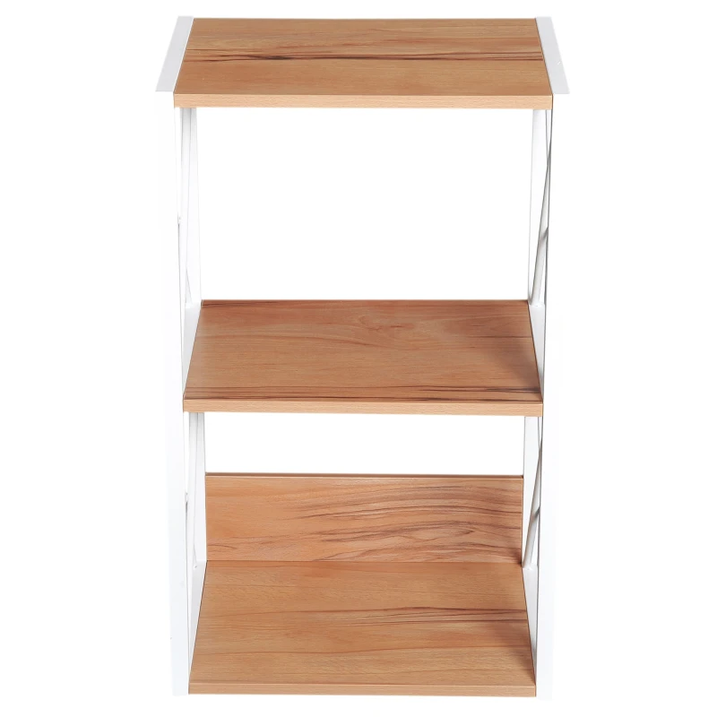 HOMCOM Mobilier Rastel Librarie 3 Rafturi cu Schelet in Otel Alb si Rafturi in Lemn 40x35x72.5cm
