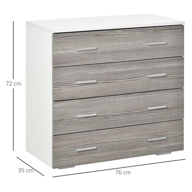 HOMCOM Comoda cu 4 sertare din lemn cu manere din aluminiu 76x35x72cm