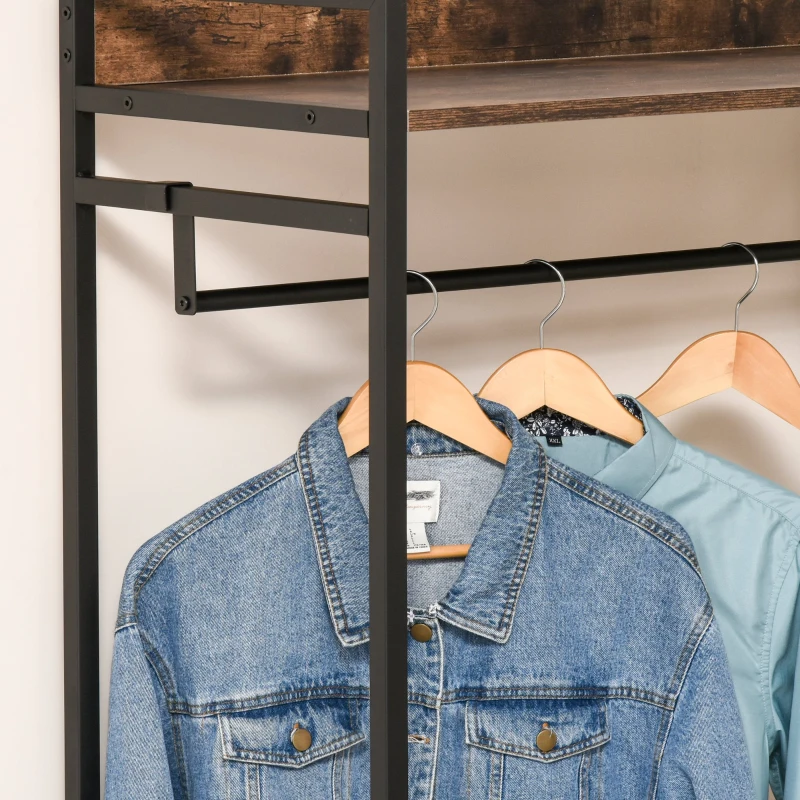 HOMCOM Cuier de perete cu suport de pantofi si rafturi stil industrial 80x40x200cm