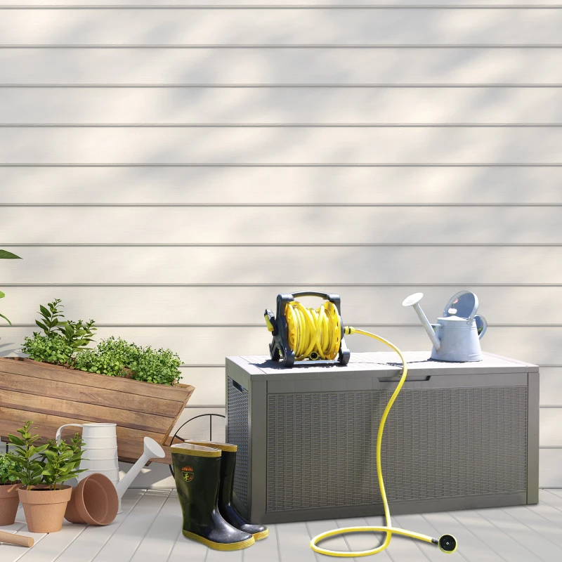 Outsunny Cufar de Gradina Efect Ratan 380L cu Asezare pentru 2 Persoane