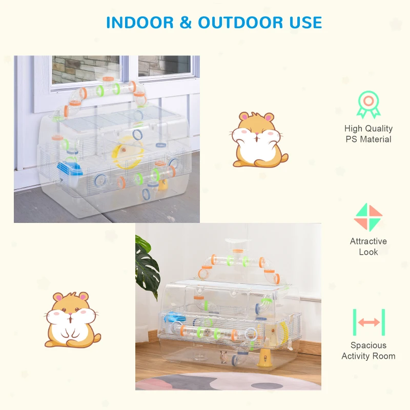 PawHut Cusca pentru Hamsteri cu Tuburi Φ6 cm si Accesorii din Plastic Transparent