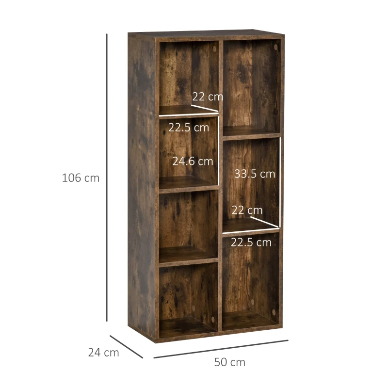 HOMCOM Biblioteca din Lem Stil Vintage Cubica cu 7 suporturi diferite din MDF pentru Casa si Birou 50x24x106cm