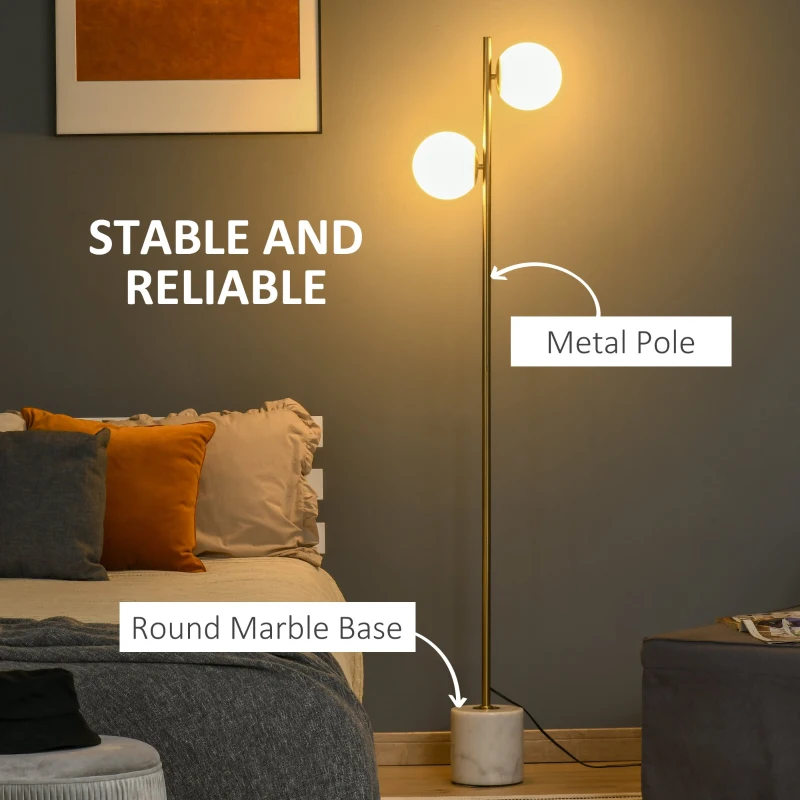 HOMCOM lampa de podea cu 2 abajururi, 35x35x165 cm, aurie