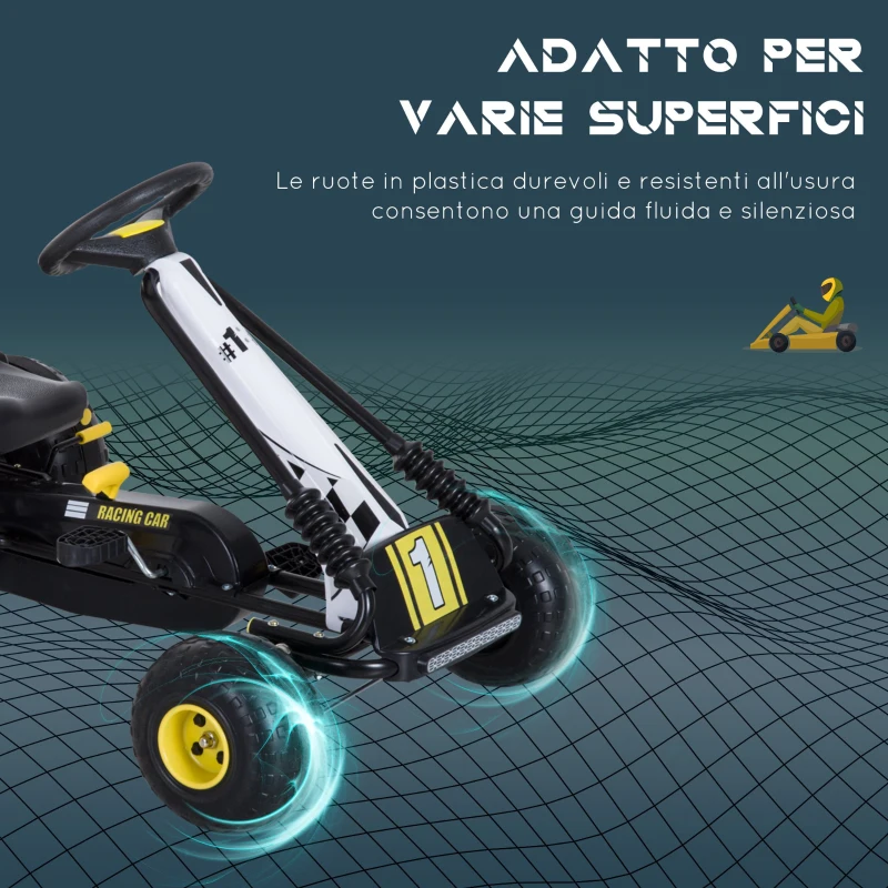 Homcom Go Kart Copii – Pedale, Design Negru & Galben