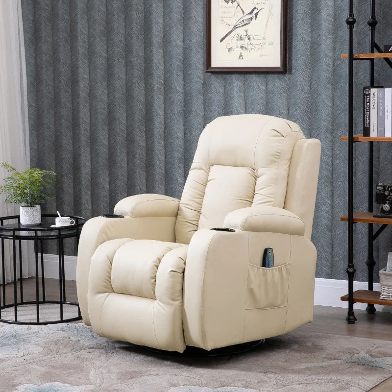 HOMCOM Fotoliu Masaj Rabatabil in Piele Sintetica Bej 8 Zone de Masaj si cu Telecomanda