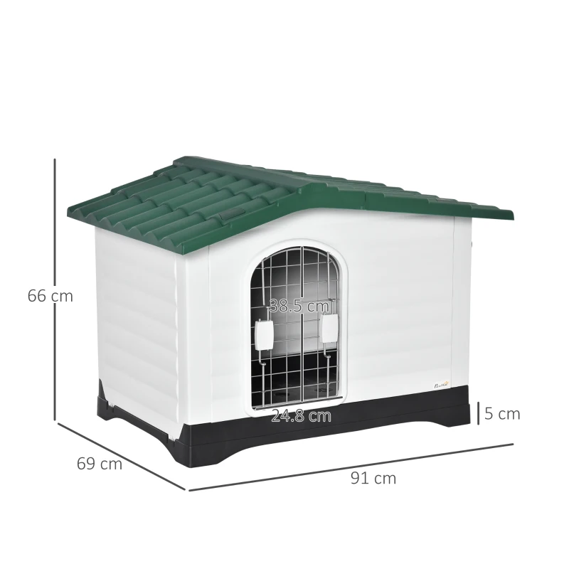 PawHut Casuta pentru caini in Plastic cu Usa si Fereastra 91x69x66cm Verde/Negru/Alb