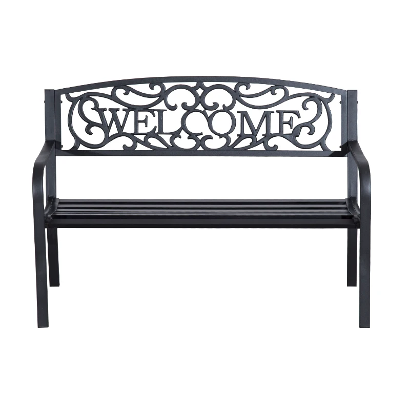 Outsunny Bancă de grădină din metal negru design Vintage