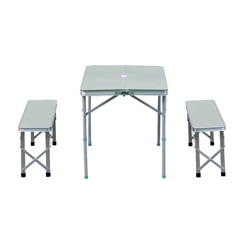 Outsunny Set Masă pentru Camping Grădinăcu 2 Bănci Pliabil Înălțime Reglabilă din Aliaj de Aluminiu Argintiu