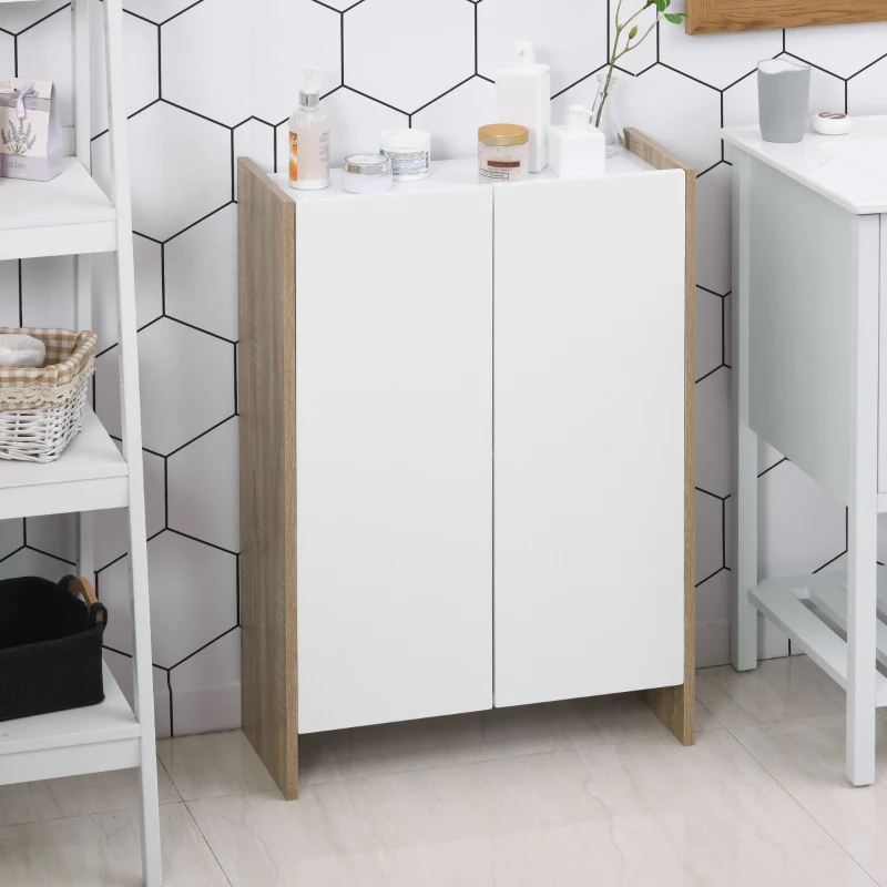 HOMCOM Dulap modern cu 2 usi 2 parti de spatiu interior alb culoare stejar