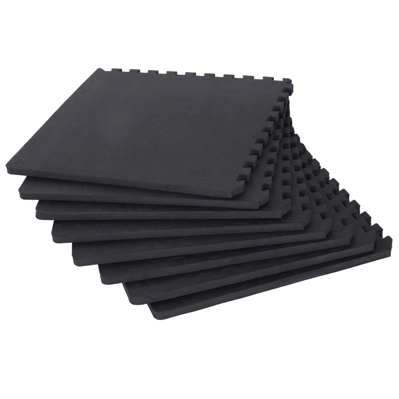 HOMCOM Covor Puzzle in EVA pentru Casa si Sala Nealunecoasa 8 Bucati cu Margini,Negru 63.5x63.5x2cm