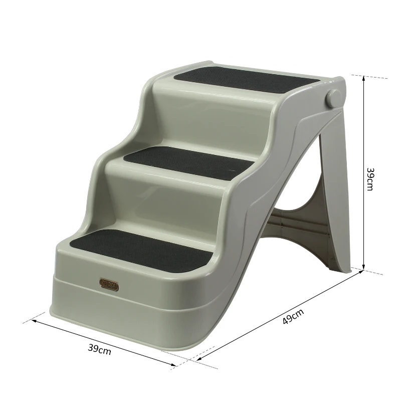 PawHut Scarisoara pentru Caini Pliabila 3 Trepte pentru Animale De Companie, Bej, 49x39x39cm