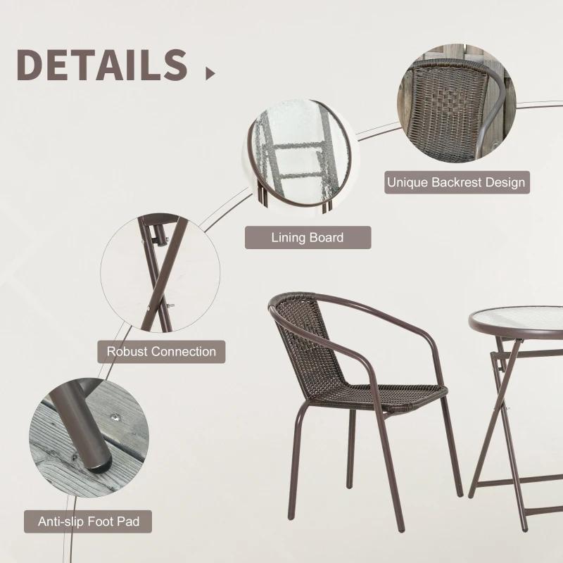 Outsunny set masa pliabila si scaune, din otel si ratan, maro