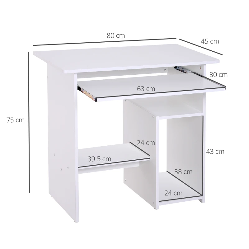 HOMCOM birou ergonomic, 80x45x75cm, PAL/metal, alb