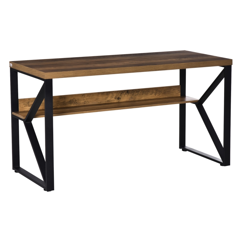 HOMCOM Birou modern, Metal/MDF, 140x60x76 cm, Negru/Maro
