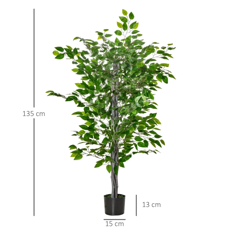 HOMCOM ficus artificial, ghiveci inclus, 135 cm, verde(m-3)