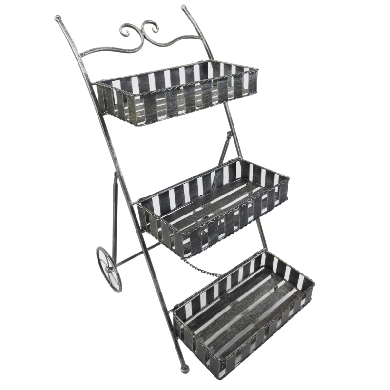 Outsunny Ghiveci de Gradina pe 3 Niveluri cu Roti, Argintiu,53 x 39 x 79 cm