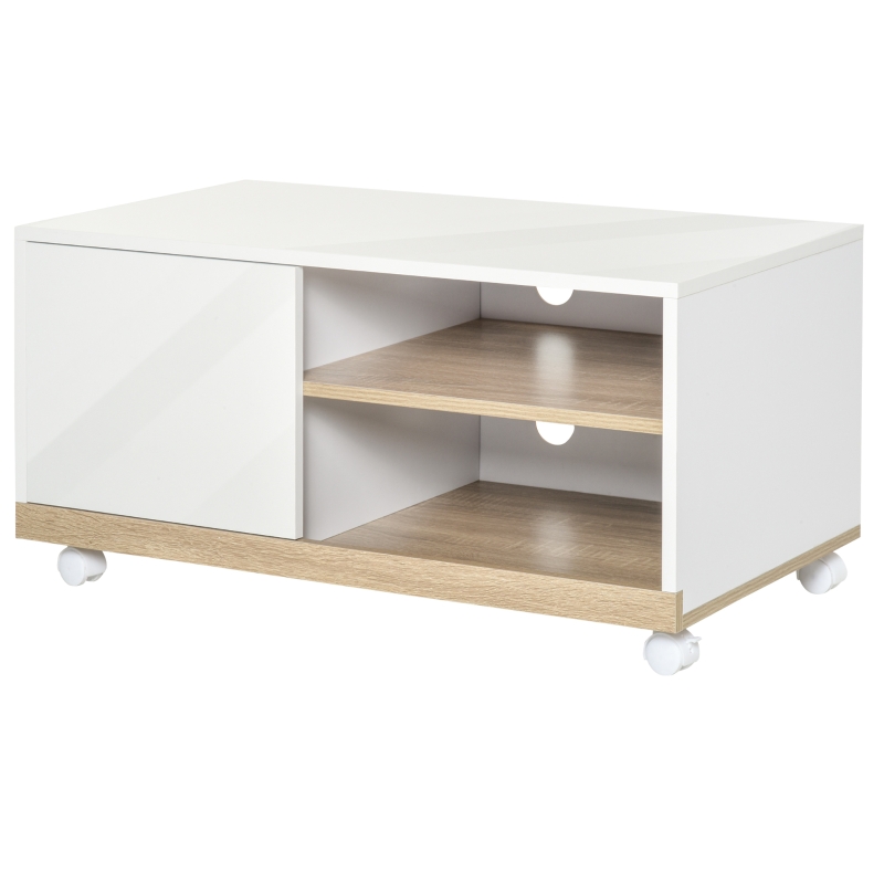 HOMCOM Carucior Suport TV cu 1 Usa si Compartimente Deschise, Dulap pentru TV pana la 42 "