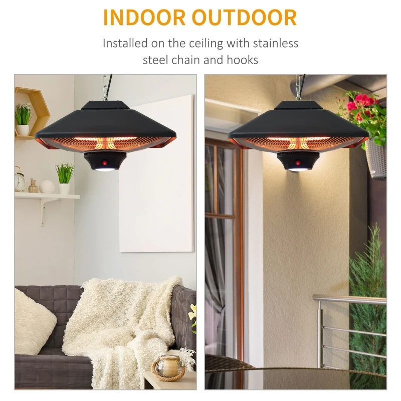 Outsunny Lampa Incalzire cu Lumini LED Putere 1000/2000W si Telecomanda