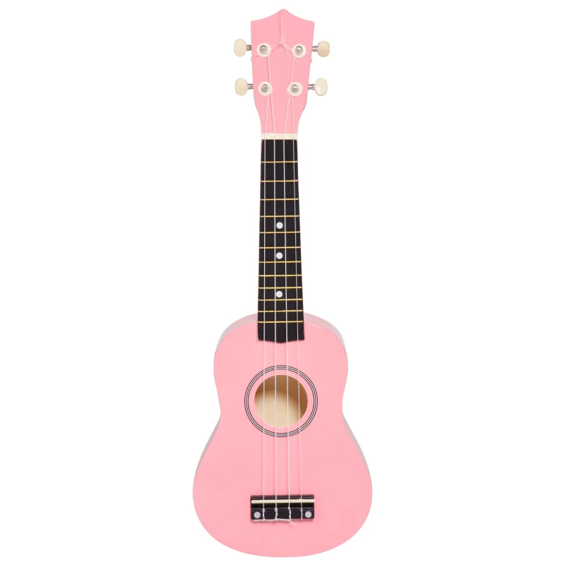 HOMCOM Ukulele Soprano de 53cm din Lemn 4 Cozi din Nylon Accesorii Incluse Roz