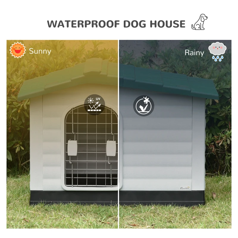 PawHut Casuta pentru caini in Plastic cu Usa si Fereastra 91x69x66cm Verde/Negru/Alb