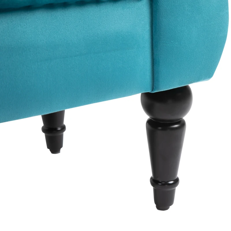 HOMCOM Chaise Captusita Stil Vintage cu Cotiere Tapitate si Cadru din Lemn, Albastru deschis 117x40x58Hcm(m-9)