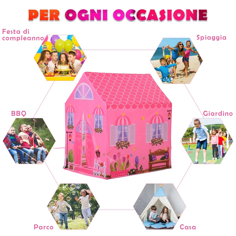 HOMCOM Cort Princess Play pentru Fete de peste 3 ani pentru Interior si Exterior Roz 93 x 69 x 103 cm