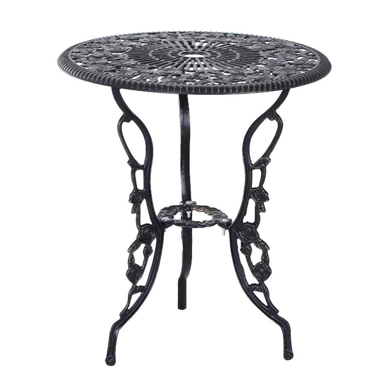 Outsunny Set Tavolo e due Sedie da Giardino in Stile Rétro con Decorazioni Floreali Color Bronzo