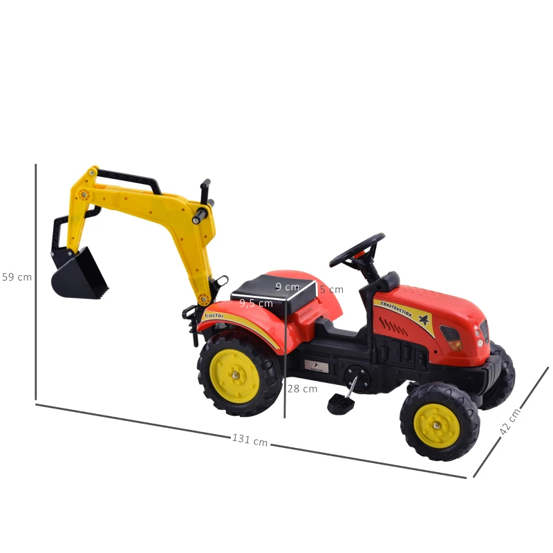 HOMCOM Tractorcu pedale si Excavator control manual pentru copii 3-6 ani rosu