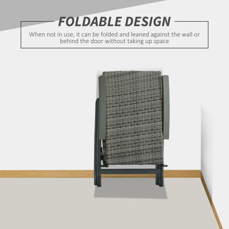 Outsunny Scaun Pliabil de Gradina din Ratan PE Reclinabil cu Cotiere