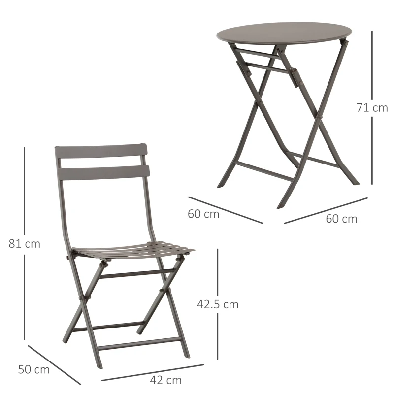 Outsunny Masuta cu Scaune pentru Gradina Pliabile din Otel Maro Set 3 piese