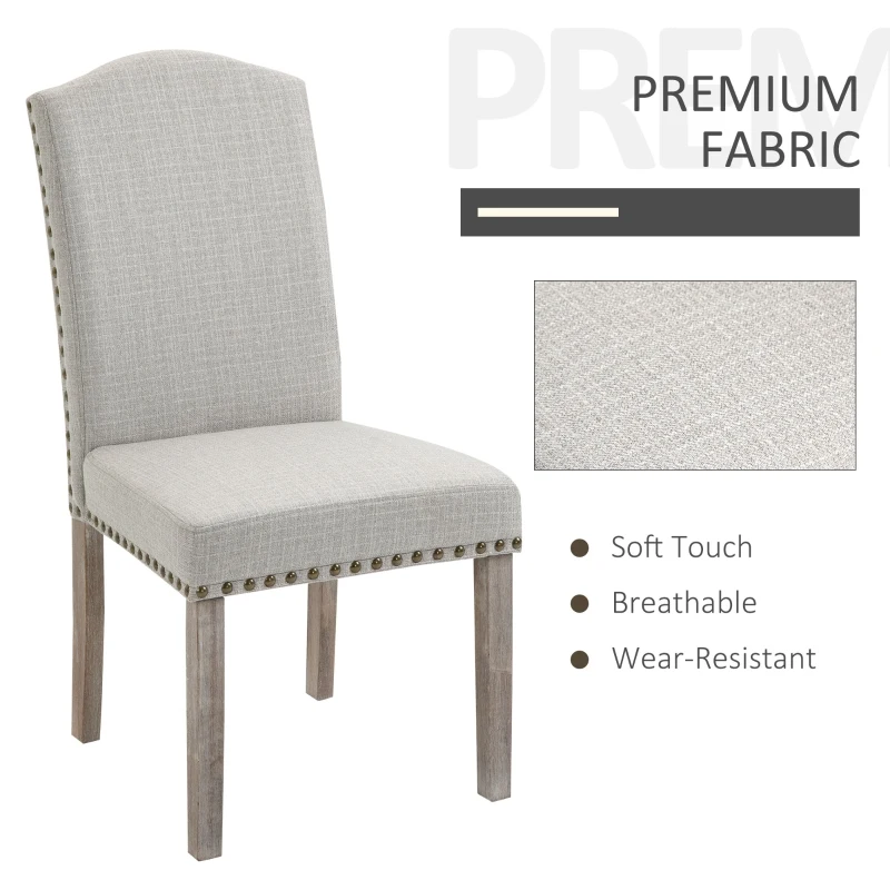 HOMCOM Set 2 Scaune Captusite Stil Classic pentru Living si Sufragerie Gri Deschis