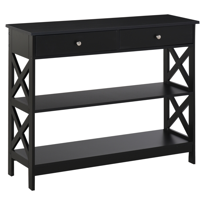 HOMCOM Masa Consola cu 2 Sertare si 2 Rafturi Mobile pentru Intrare si Living 100x30.5x80cm, Neagra