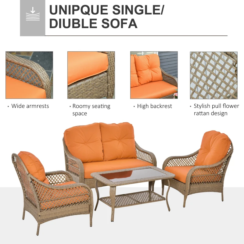 Outsunny Set Mobilier de Gradina in Ratan PE 2 fotolii Canpea cu 2 locuri si masa