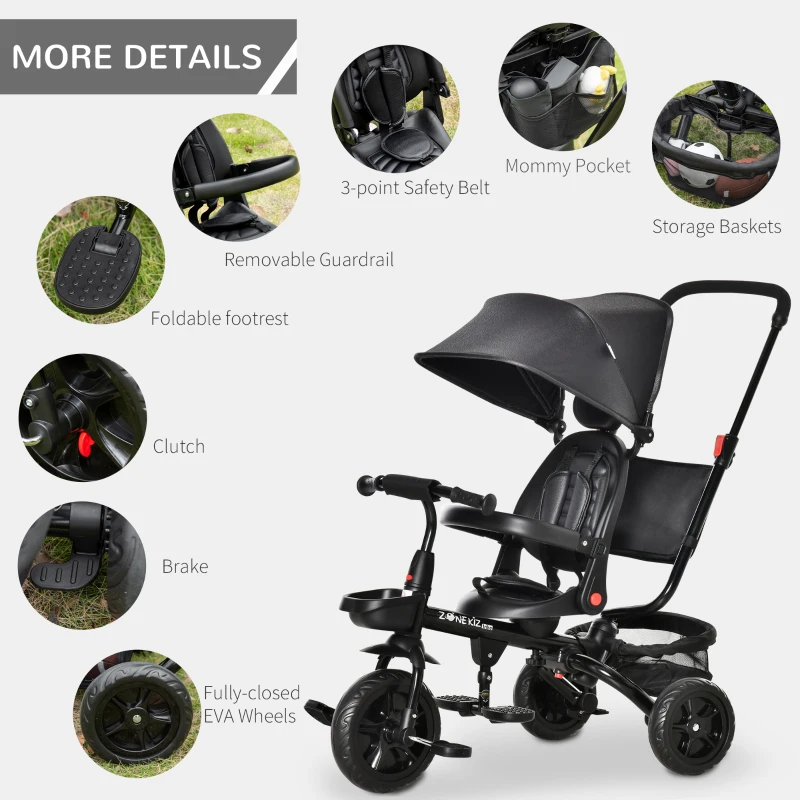 HOMCOM Carucior tricicleta cu Maner Pliabil pentru copii de 1-5 Ani