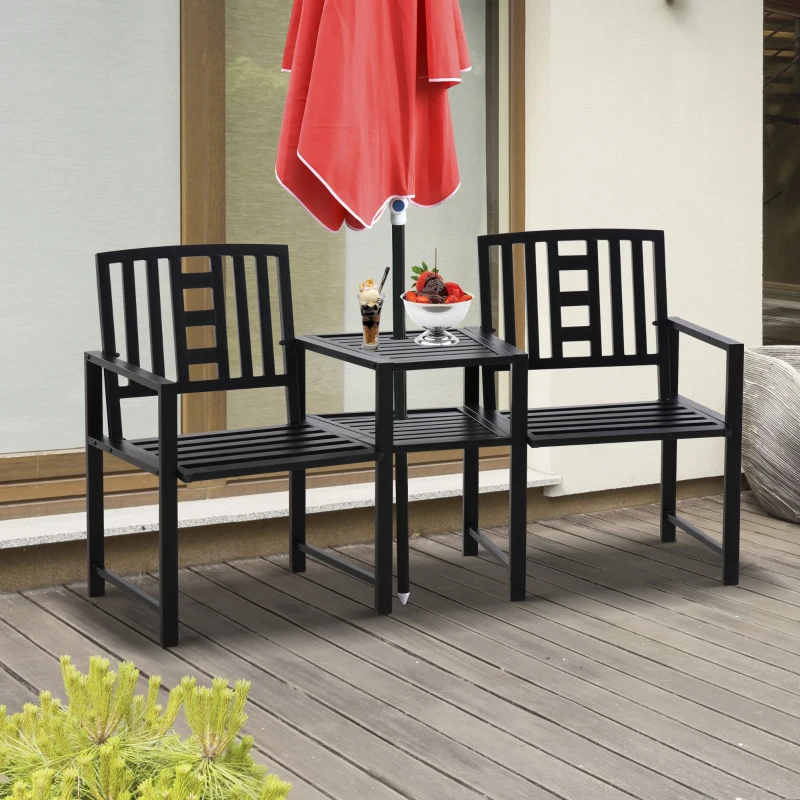 Outsunny Set Masuta si Scaune de Gradina de Exterior din Metal Negru