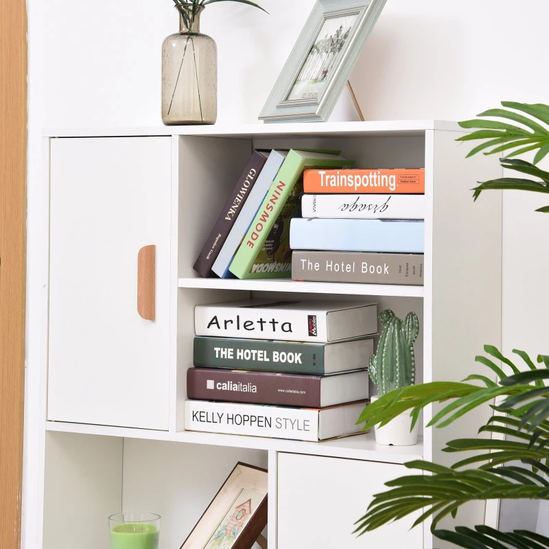 Homcom Biblioteca 80×23,5×123 cm – Alba, Cu 2 Usi & Spatii Deschise