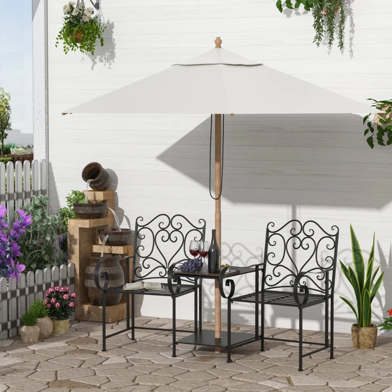 Outsunny set 2 scaune si masuta de cafea, metal, 160x61x96cm