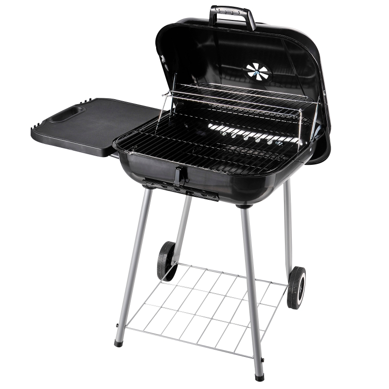 Outsunny barbecue din metal cu capac, 54x54x14cm, negru