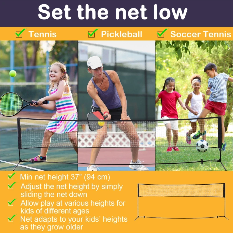 Homcom Plasa pentru Paleta Badminton Pliabila Reglabila cu Sac pentru Transport 400 x 103 x 94/158cm