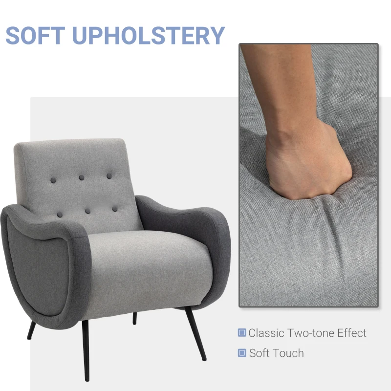 HOMCOM Fotoliu Modern pentru Dormitor Sufragerie Tesatura Gri 72x81x86cm