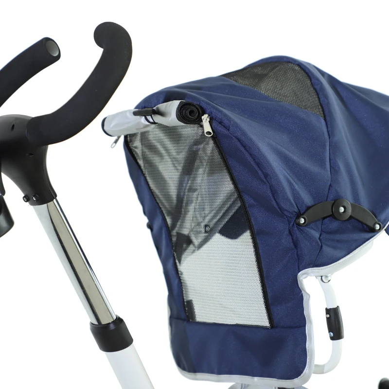 Homcom Tricicleta Carucior pentru Copii cu Maner Acoperis pentru Ploaie Reglabil si Cos, Albastru