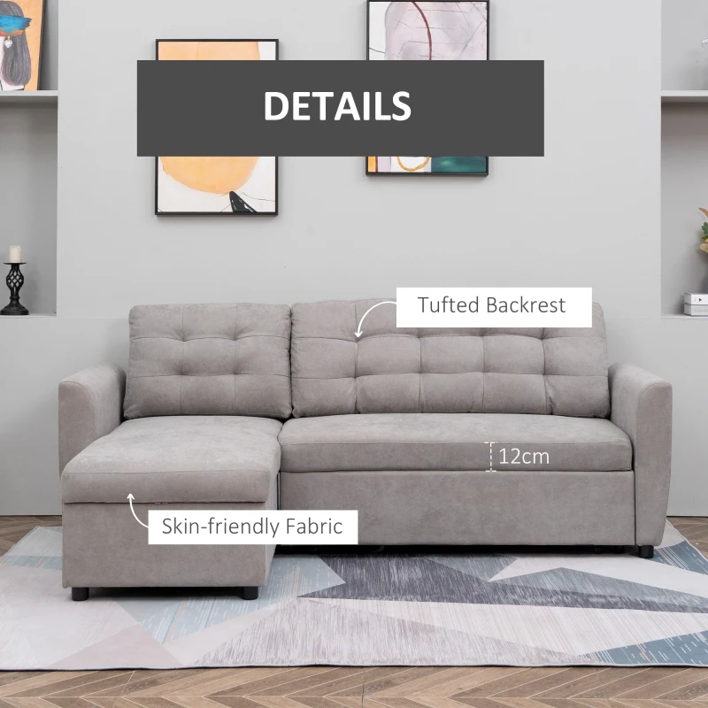 HOMCOM Canapea Extensibila pe Colt 3 locuri cu Sezlong Compartiment din Material Textil(m-7)