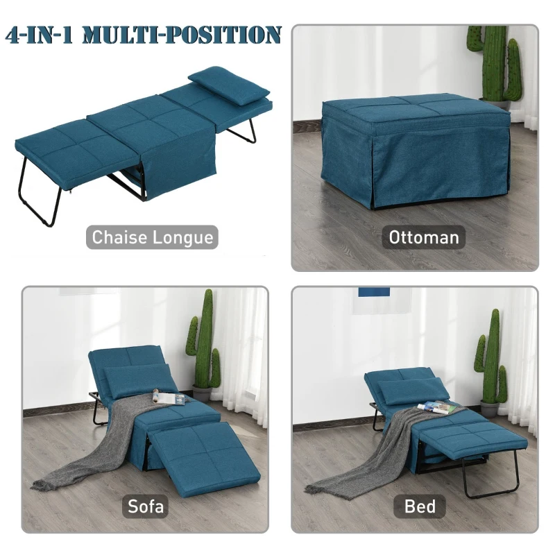 HOMCOM 4 in 1 Canapea extensibila 5 nivele spatar reglabil puof sezlong Albastra