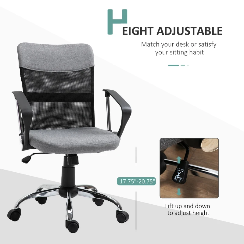 Vinsetto Fotoliu de Birou din Material Textil Gri Rotativ si Ergonomic