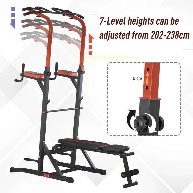 HOMCOM Statie Pliabila Multifunctionala Antrenament Bara de Tractiune, Scaun Roman