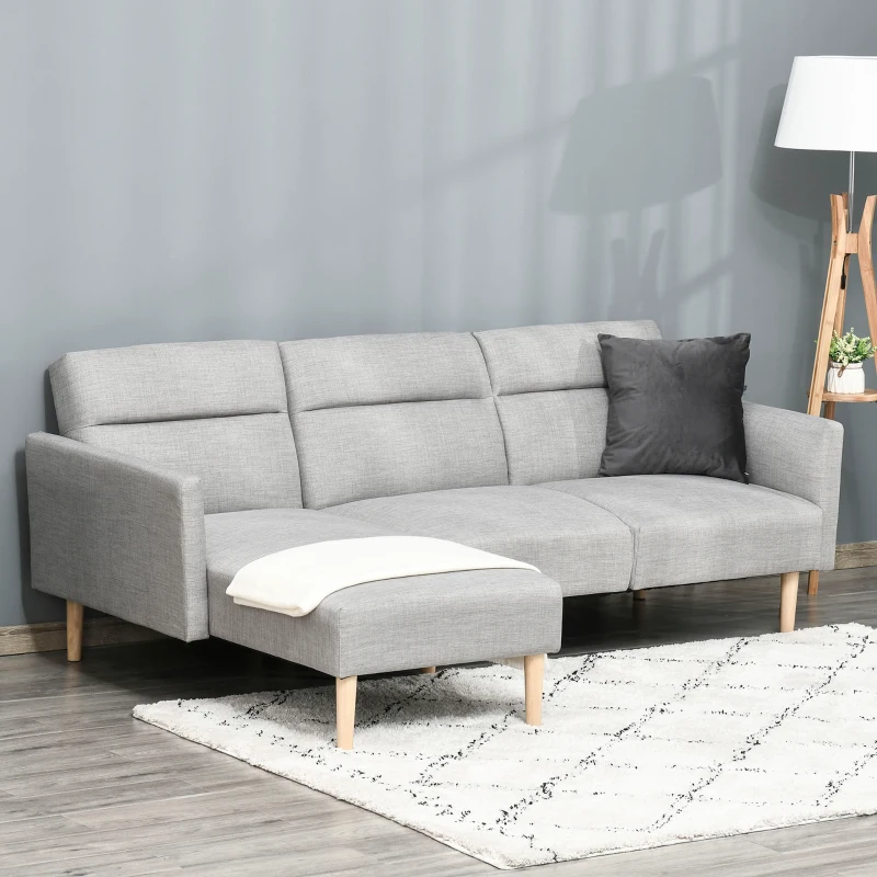 HOMCOM Canapea Extensibila pe Colt cu 3 Locuri din Tesatura Gri Reglabila Stil Scandinav(m-2)
