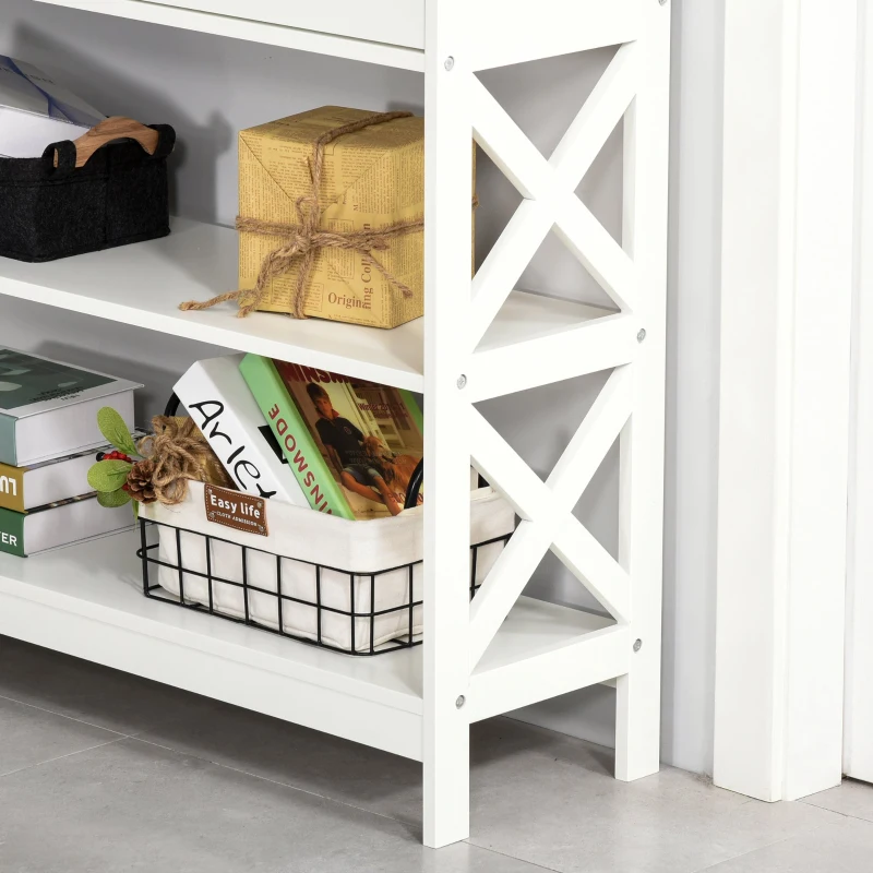 Homcom Masa Consola 100×30,5×80 cm – Alba, cu Sertare & Rafturi(m-7)